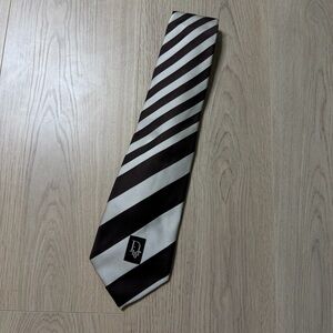 Vintage Christian Dior Monsieur Diagonal Monogram Polyester Tie Brown White